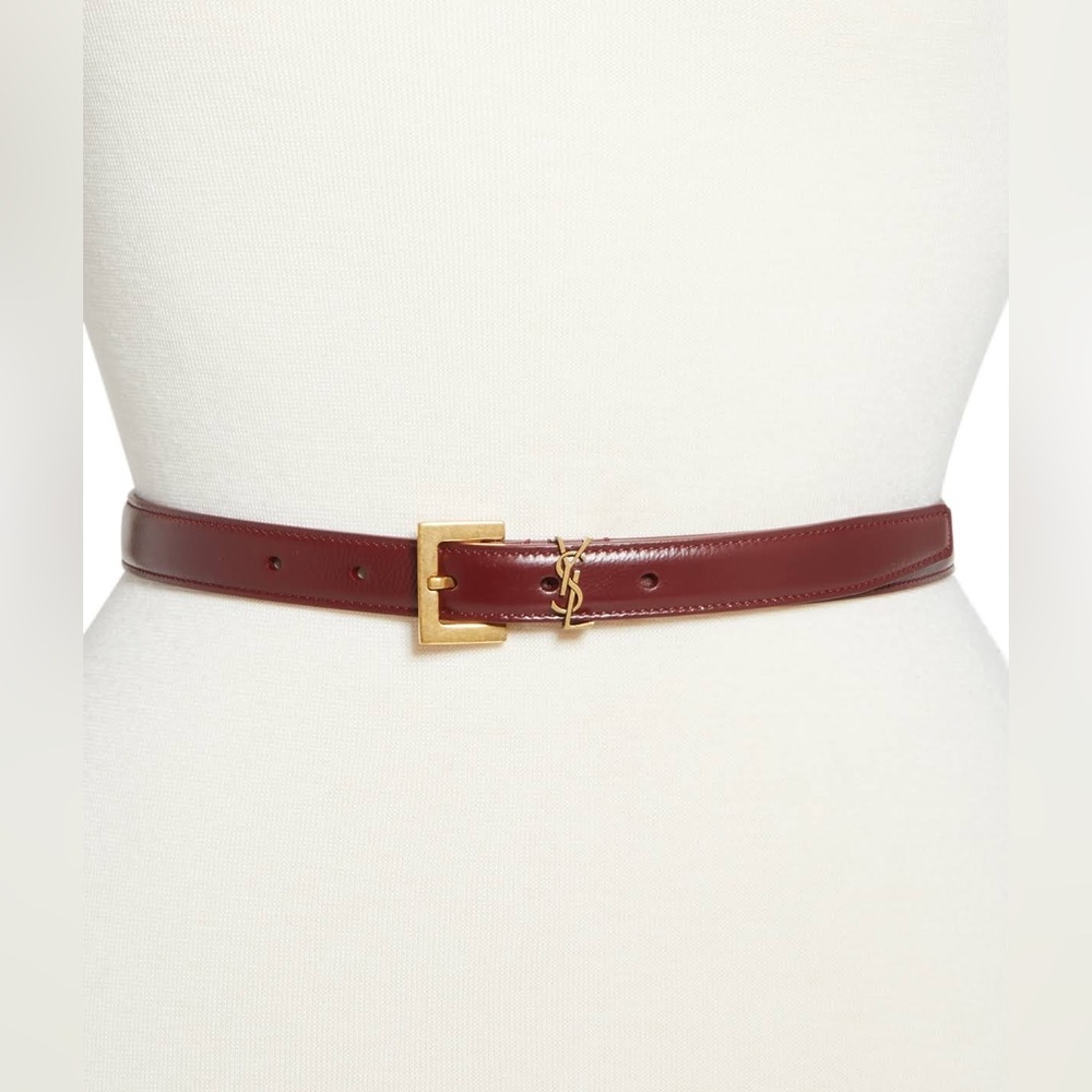 Saint Laurent Cassandre Thin Belt With Square Buckle In Shiny Leather - Picture 2 of 13